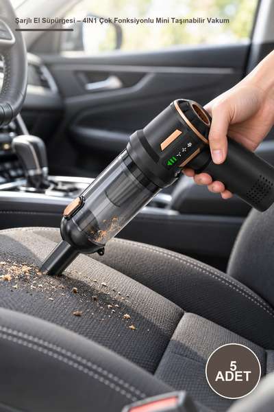 Yenilig 5 Adet Şarjlı El Süpürgesi – 4IN1 Çok Fonksiyonlu Mini Taşınabilir Vakum Ve Hava Üfleyici, Araç Ev Klavye Temizlik, Handheld Vacuum LT100 Siyah