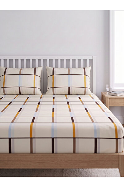 Miruza Ev Tekstili Geometric Patterned Cotton Sheet Set |   Elastic Sheet and Pillowcase |   Compatible with Every Set |   Stylish and Practical