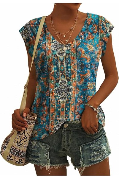 GENERAL Langwyqu Womens Cap Sleeve Blouses T-Shirt Casual Loose Fit Basic Shi...
