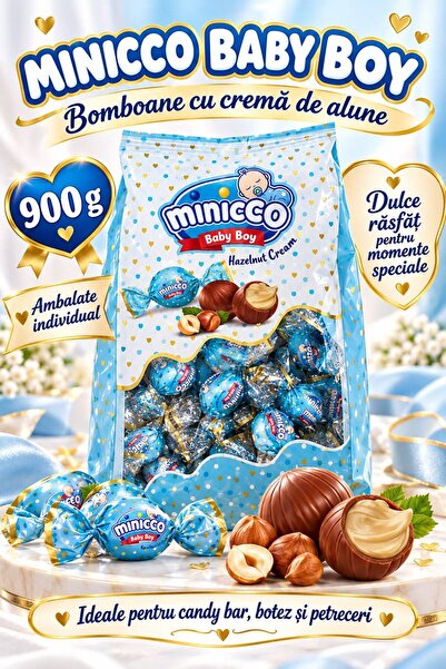 MİNİCCO BABY Boy – Bomboane cu cremă de alune, ambalate individual, 900 g