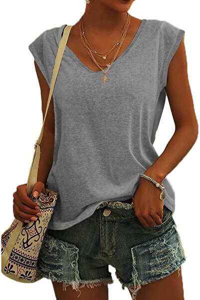GENERAL Langwyqu Womens Cap Sleeve Blouses T-Shirt Casual Loose Fit Basic Shi...