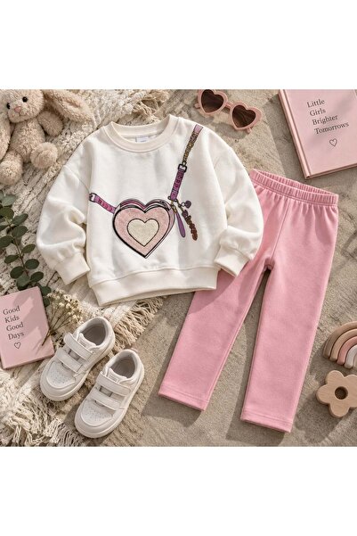 Lolliboomkids Devojčin novi sezonski 3D izvezeni set majice i legginsa sa 3 niti