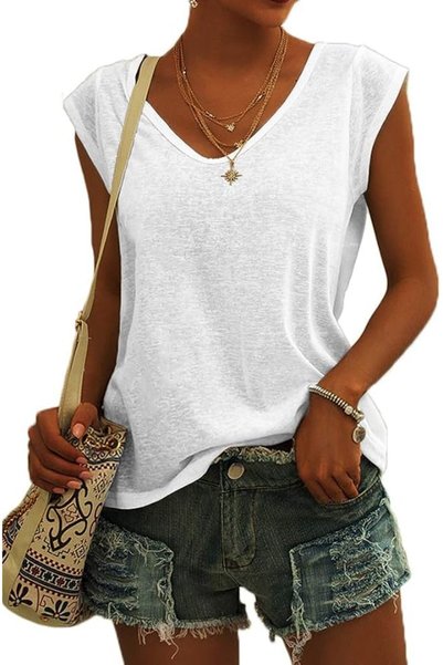GENERAL Langwyqu Womens Cap Sleeve Blouses T-Shirt Casual Loose Fit Basic Shi...