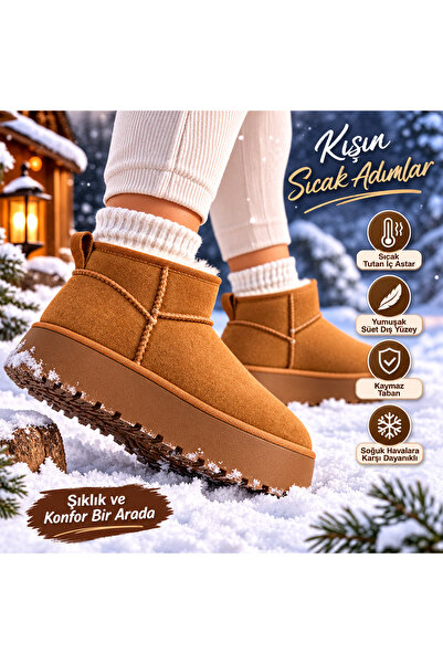 Generic Brand Women's Fur Lined Platform Sole Short Boots Suede Look Thick So...