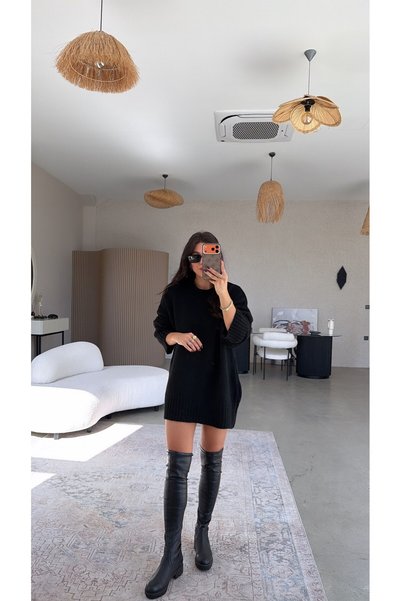 Buket Teke Black Oversize Soft Texture Basic Sweater
