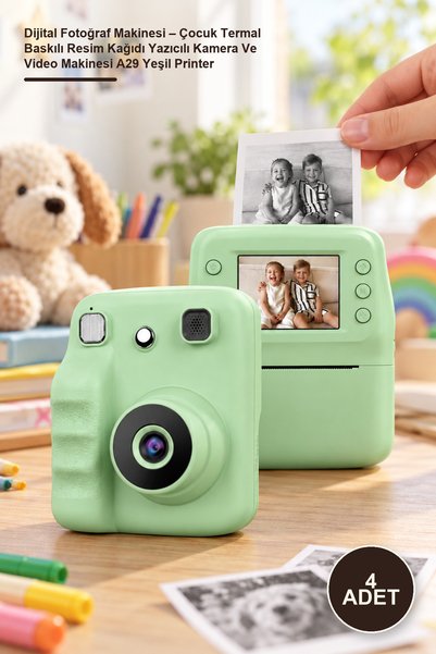 Yenilig 4 Adet Dijital Fotoğraf Makinesi – Çocuk Termal Baskılı Resim Kağıdı Yazıcılı Kamera Ve Video Makinesi A29 Yeşil Printer