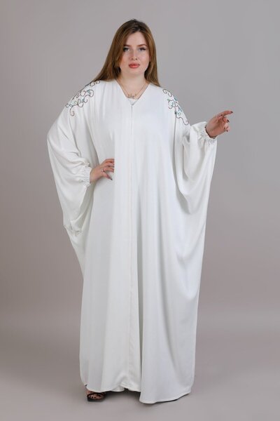 Msquare Fashion White Korean Nida Embroidered Bisht Abaya