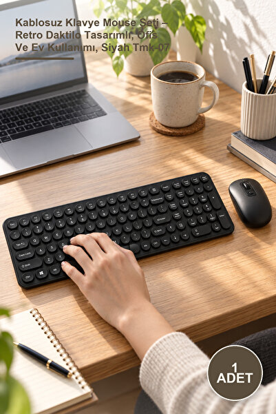Yenilig 1 Adet Kablosuz Klavye Mouse Seti – Retro Daktilo Tasarımlı, Ofis Ve Ev Kullanımı, Siyah Tmk-07