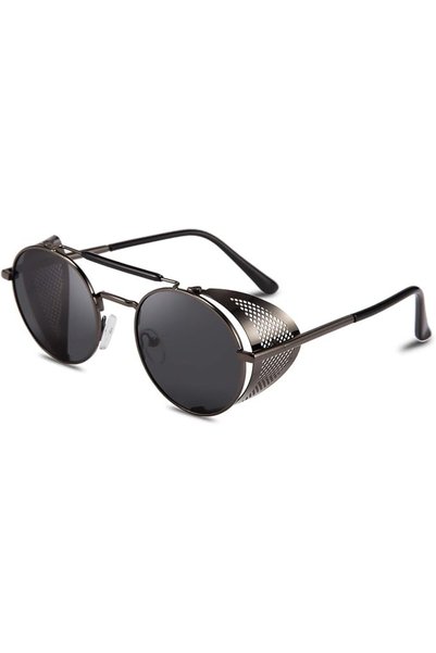GENERAL FEISEDY Steam Punk Sunglasses for Men Women Side Shield Round Steampu...