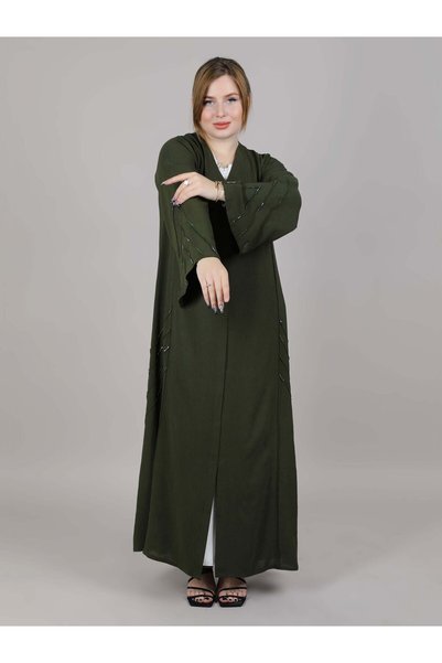 Msquare Fashion Dark Green Embroidered Abaya On Pleating