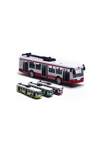 OEM Troleibuz metalic de jucărie cu lumini, sunete și uși, 22 cm, Model 47951...