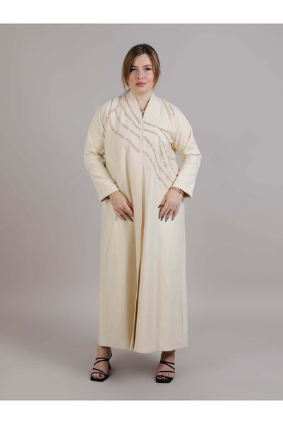 Msquare Fashion Korean Nida Beige Embroidered Abaya