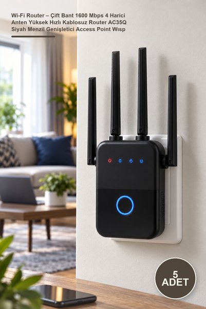 Yenilig 5 Adet Wi-Fi Router – Çift Bant 1600 Mbps 4 Harici Anten Yüksek Hızlı Kablosuz Router AC35Q Siyah Menzil Genişletici Access Point Wısp