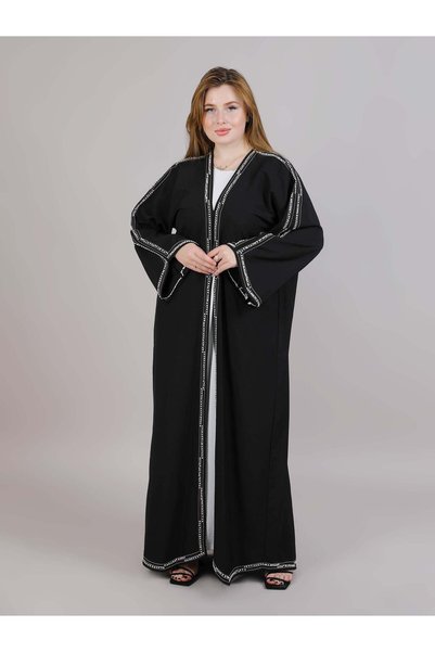 Msquare Fashion Black Crepe With White Thread Work Abaya