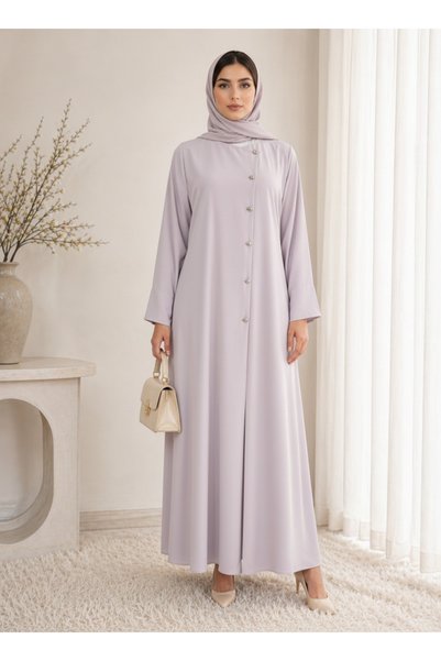 Msquare Fashion Lavender Korean Nida Abaya – Asymmetrical Button Design with ...