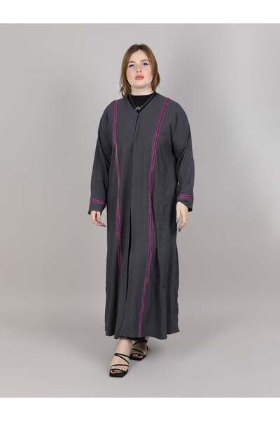 Msquare Fashion V-Neck Grey Harir Maqsood Open Abaya