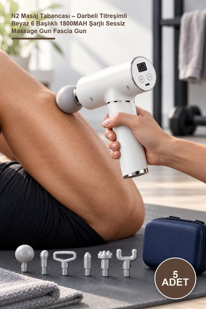 Yenilig 5 Adet N2 Masaj Tabancası – Darbeli Titreşimli Beyaz 6 Başlıklı 1800MAH Şarjlı Sessiz Massage Gun Fascia Gun