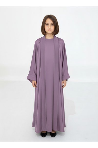 Msquare Fashion Purple Premium 3-Piece Kids Abaya Set – Lightweight Harir Maq...