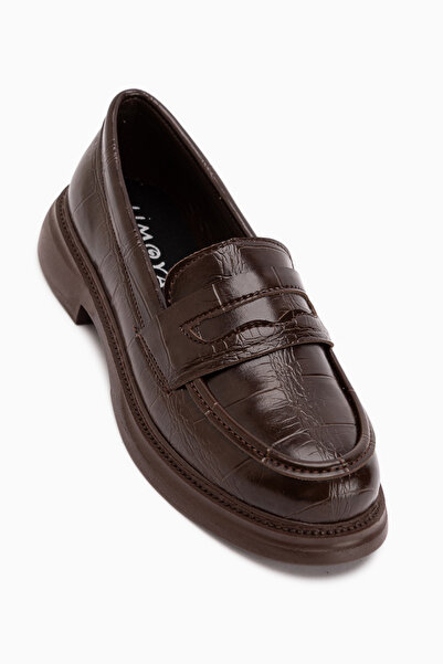 Limoya Sienna Brown Crocodile Patterned Loafer Women's Casual Shoes
