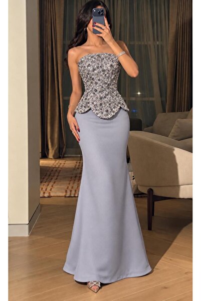 Olivia Style فستان سهرة نسائي ماكسي بدون أكمام بقصة كورسيه مطرزة بالخرز والتر...
