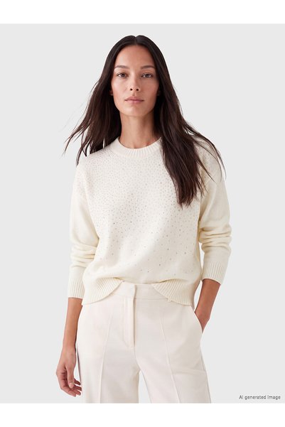 LC Waikiki Nevavm Farkıyla Lcw Everyday White Knitwear Stone Oval Collar Wome...