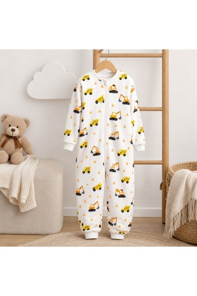 Bebelove Boys' 2.5 Tog White Sleeping Bag with Bucket and Truck Pattern