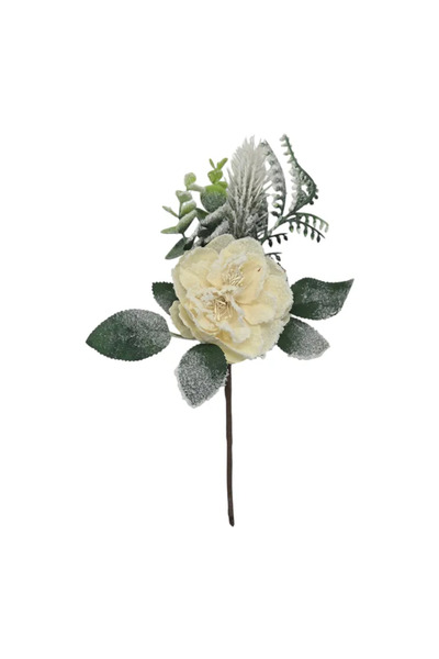 Generic Brand Floare Artificială Decorativă 35 cm, Model Floral Crem cu Frunz...