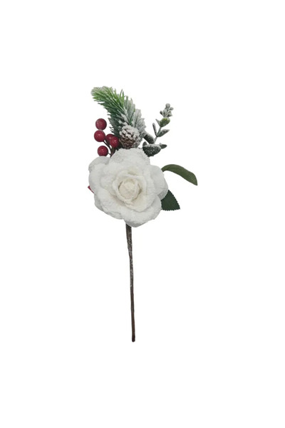 Generic Brand Floare Artificială Decorativă de Crăciun 35 cm, Trandafir Alb c...