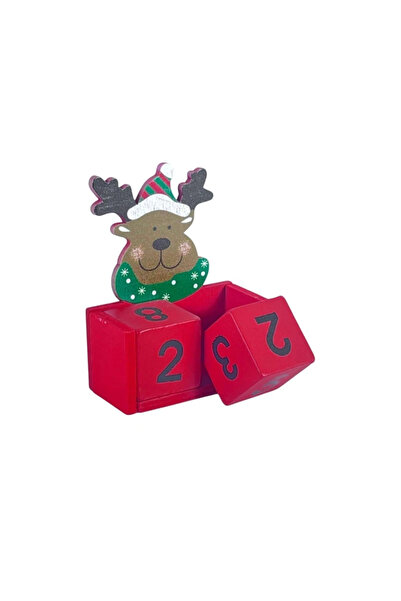 Generic Brand Calendar advent din lemn pentru Crăciun, cuburi roșii cu ren de...