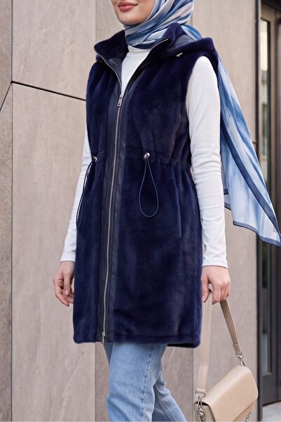 Modamorfo Hooded, Zippered, Pocketed, Drawstring Waist, Leather Detailed Fox ...