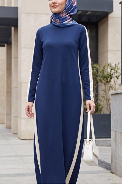 Modamorfo Dress with Garnished Sides and Sleeves - Dark Blue