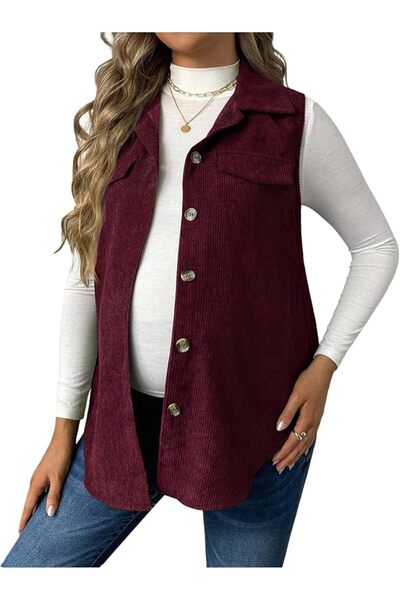GORGLITTER Women's Maternity Corduroy Vests Asymmetrical Button Front Collare...