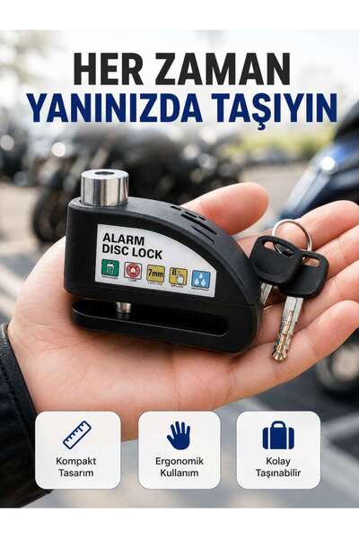 BİN1ÇEŞİT Çelik Gövdeli Alarm Disk Kilidi Motosiklet ve Bisiklet İçin Güvenlik Yeni Nesil