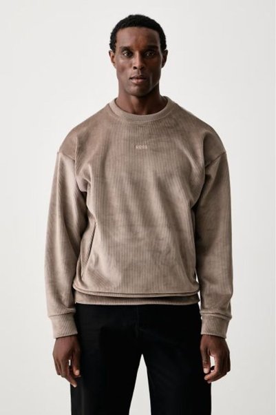 BOSS AÇIK KAHVE LOGOLU ERKEK SWEATSHIRT