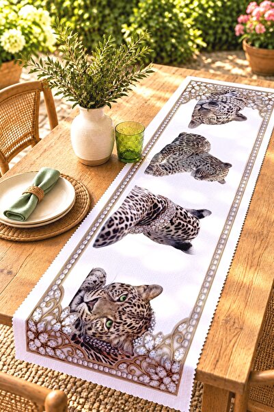 EVPANYA Diamond-Studded Leopard Pattern Runner/Tablecloth/Placemat
