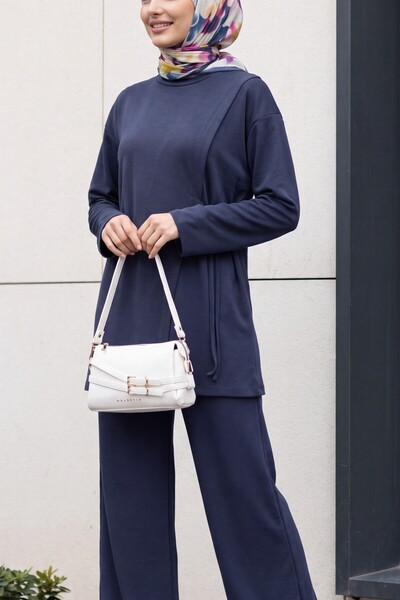 Modamorfo Modal Pique Suit with Layered and Laced Detailed Trousers - Dark Blue