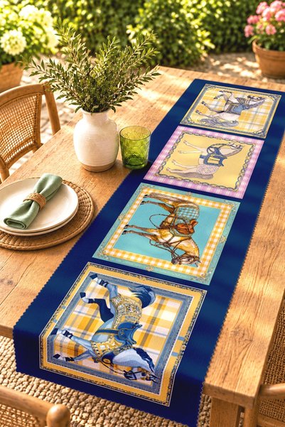 EVPANYA Asil Ifali Horses Patterned Runner / Tablecloth / Placemat