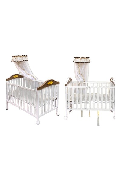 Generic Brand Wooden Baby Cot and Crib with Mosquito Net and Wheels