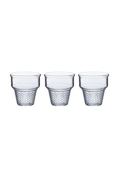 Paşabahçe 3-Piece Mini Cornet Ice Cream Serving Bowls Set Clear 86 mm