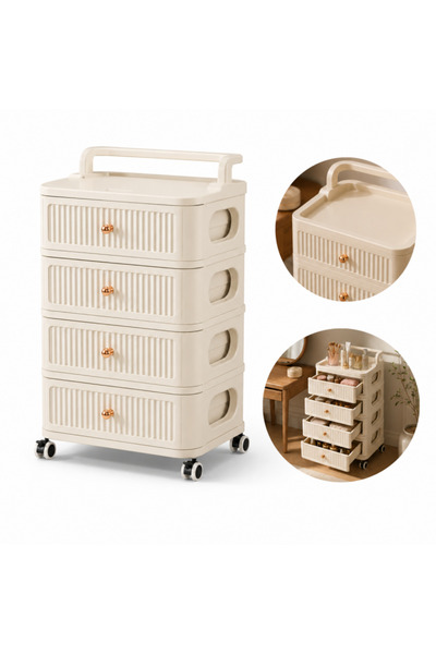 JollyMag Dulap organizator, din plastic, 4 sertare depozitare, model crem, Jo...