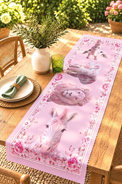 EVPANYA Pink African Animals Patterned Runner/Tablecloth/Placemat