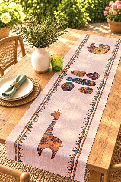 EVPANYA Ethnic Elephant Giraffe Hipo Masks Patterned Runner / Tablecloth / Pl...