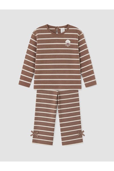 LC Waikiki طقم LCW baby بخطوط بنية للفتيات الصغيرات من NEVAVM
