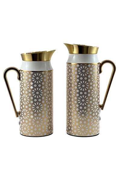 AVCI HOME MAKER 2-Piece Tea & Coffee Flask, 0.75 Liter, 1 Liter, Gold & White
