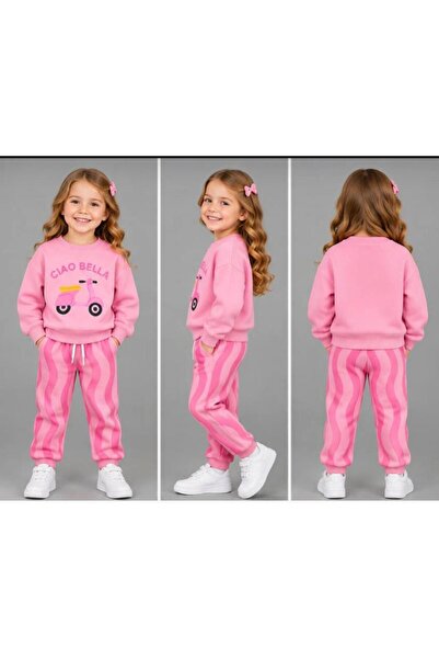 AYKİDSCLUP Set hanorac și pantaloni de trening cu dungi ondulate pentru fete,...