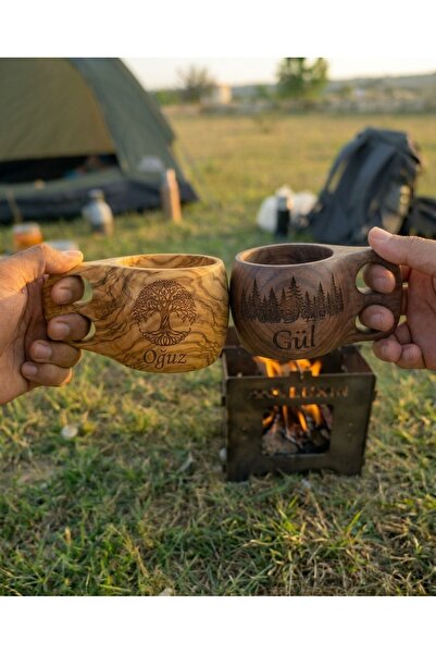 LuxinOutdoor Kişiye Özel Kuksa Bardak Doğal Zeytin / Ceviz Ağacı - Desen ve İ...