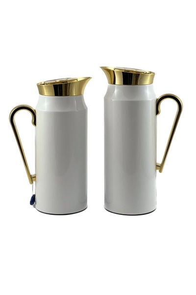 AVCI HOME MAKER 2-Piece Tea & Coffee Flask, 0.75 Liter, 1 Liter, White & Gold