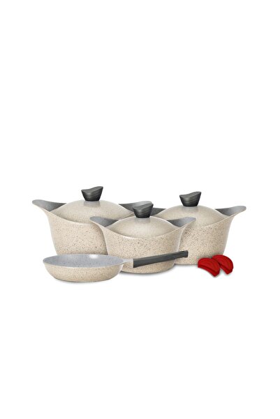 Badraig Lahoya Beige Marble 9-Piece Cookware Set