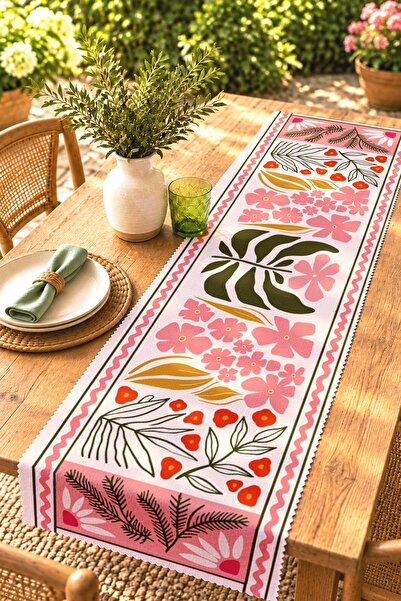 EVPANYA Bohemian Drawing Flowers Patterned Runner / Tablecloth / Placemat