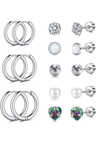GENERAL DJCIW 5 Pairs Surgical Steel Flat Back Earrings for Women Men Cartila...